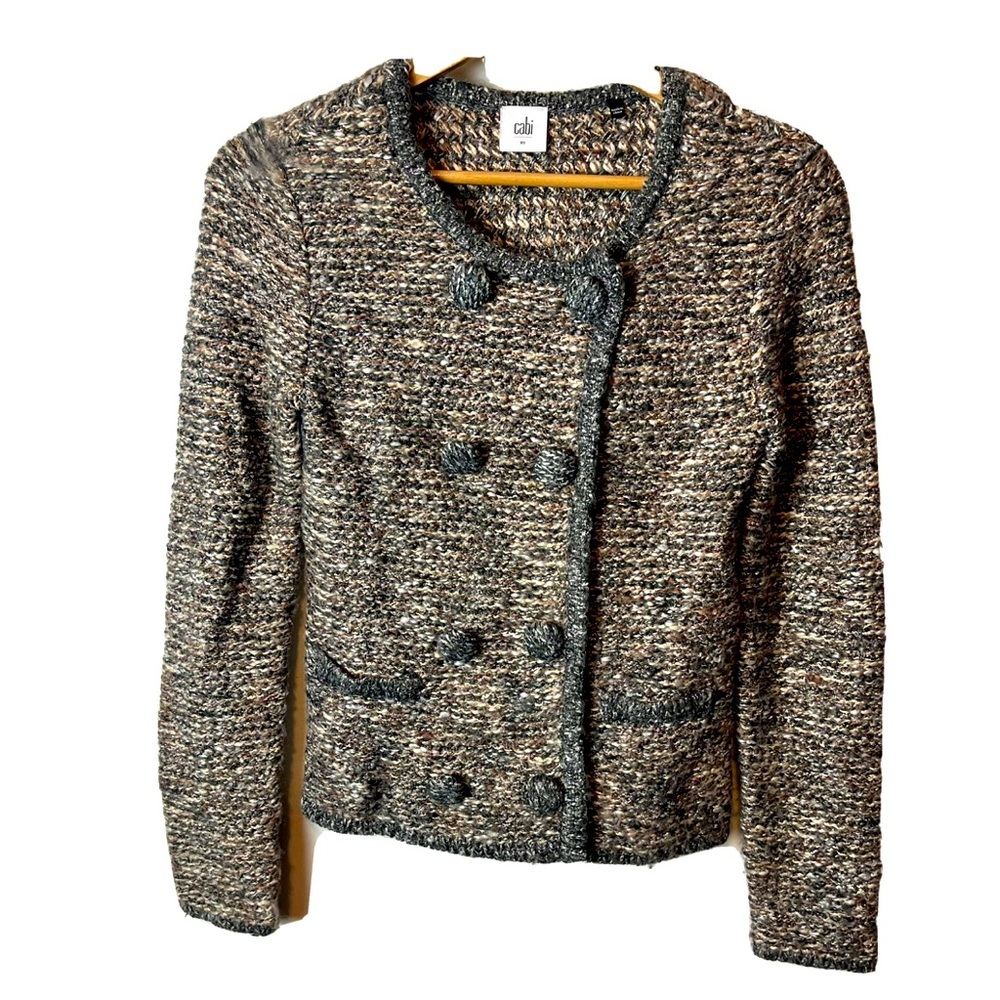 CAbi Ritz Double Breasted Tweed Sweater Jacket XS Style 3010 Career Wear Warm